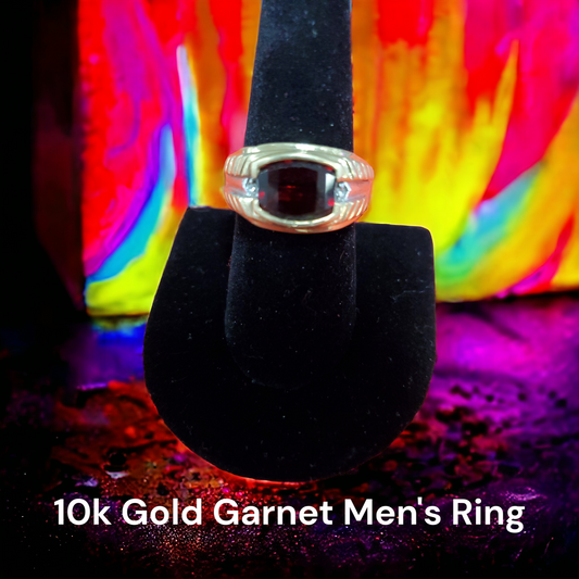 10k Gold Men's Ring with Singular Red Garnet | US Pawn and Loan