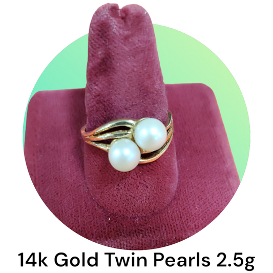 14k Gold Ring with Twin Pearls 2.5g | US Pawn and Loan